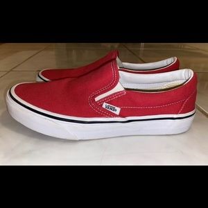 Red slip on vans shoes